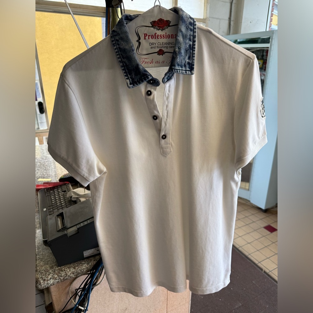 Diesel White and Blue Polo Shirt Athletic Style